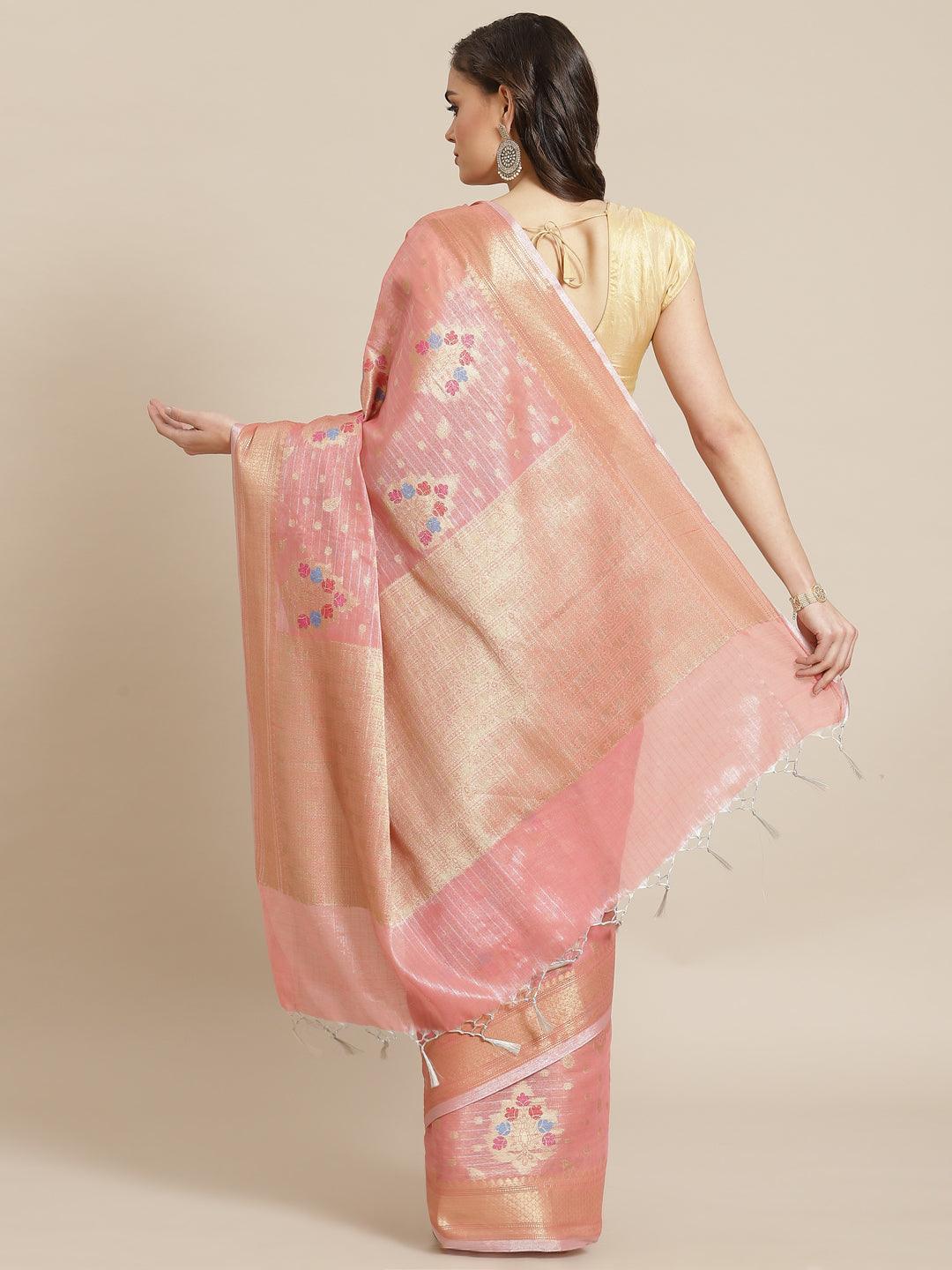 Women's Pink Tissue Silk Saree - Varanasi - Indiakreations