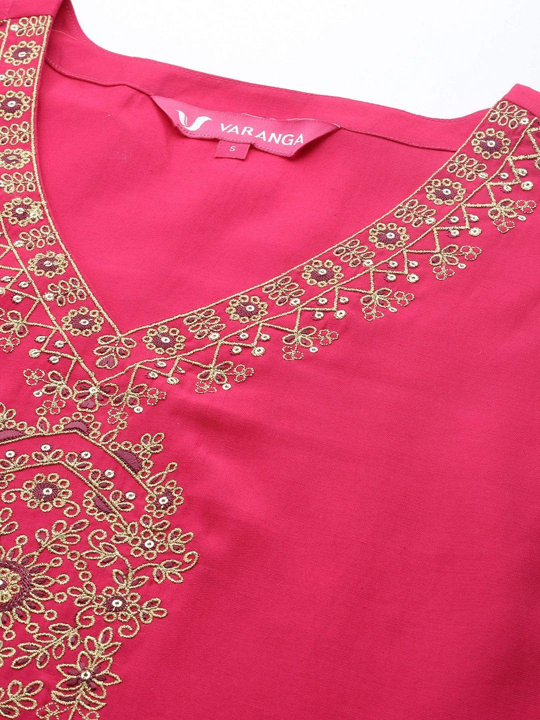 Varanga Floral Yoke Design Sequinned Kurta with Trousers & Dupatta - Indiakreations