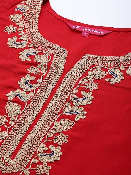 Varanga Ethnic Motifs Embroidered Regular Kurta With Trousers & Dupatta - Indiakreations