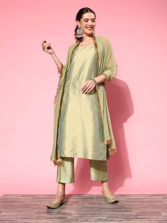 Varanga Women Zari Kurta With Trousers & Dupatta - Indiakreations