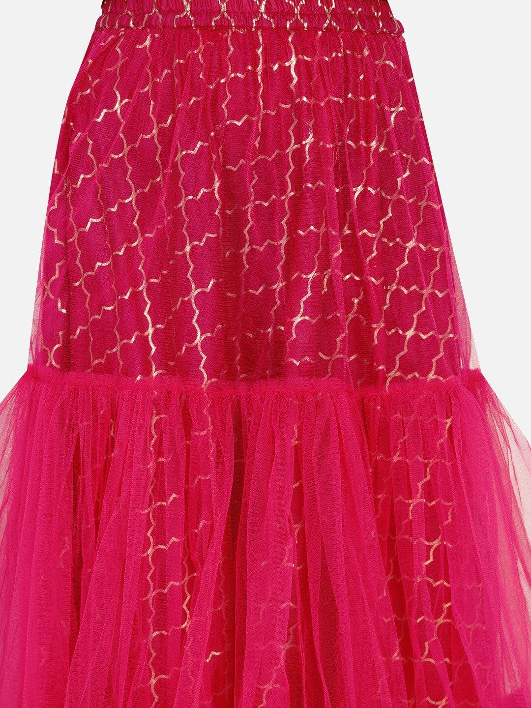 Girl's Mustard & Fuchsia Embroidered Ready to Wear Lehenga Choli - NOZ2TOZ KIDS - Indiakreations