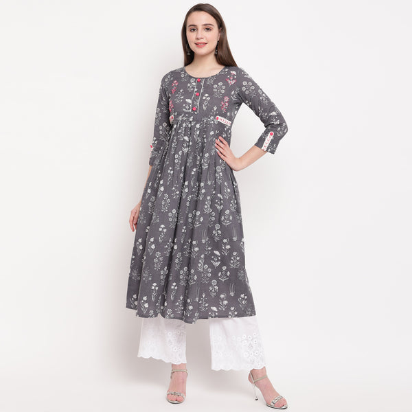 Women's Grey Anarkali Cotton Kurta By Vbuyz (1Pc)