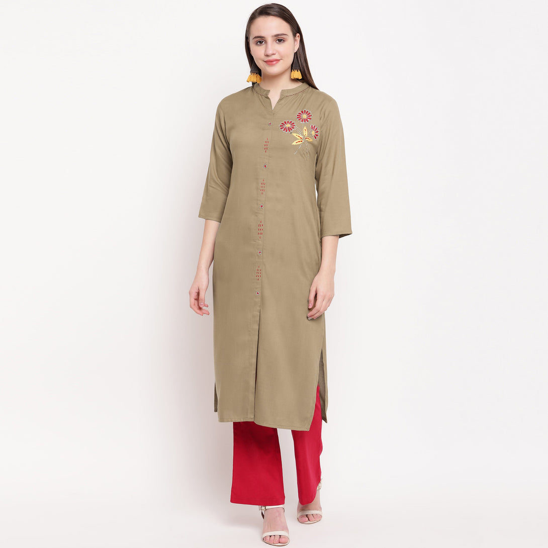 Women's Beige Rayon Kurti By Vbuyz (1Pc)