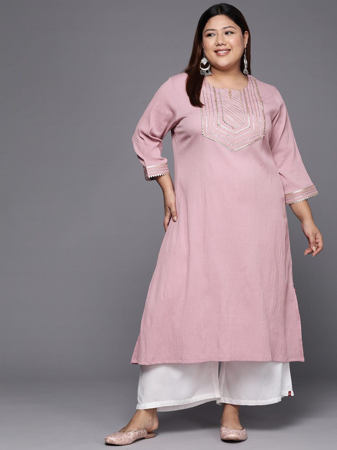 Varanga Women Plus Size Mauve Yoke Design Gotta Patti Crepe Kurta - Indiakreations