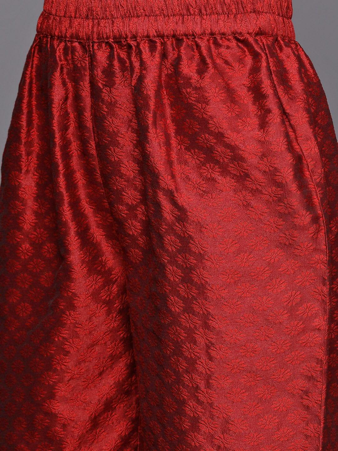 Varanga Red Embroidered Kurta Paired With Straight Bottom And Contrast Bottom - Indiakreations