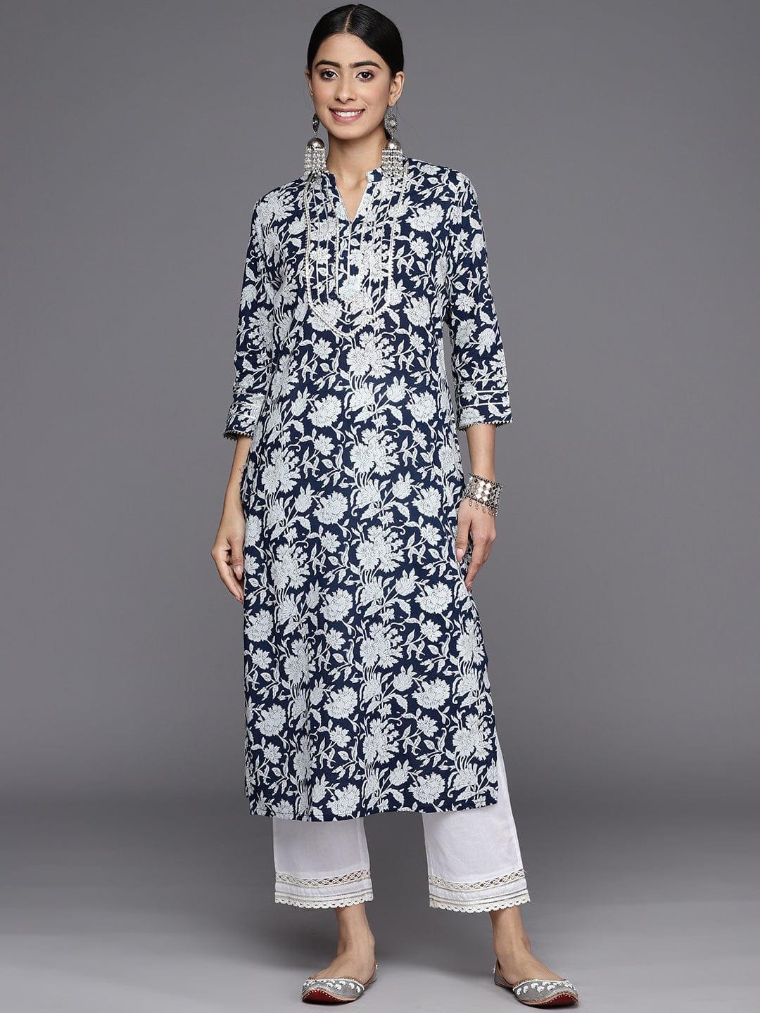 Varanga Floral Printed Gotta Patti Cotton Kurta - Indiakreations