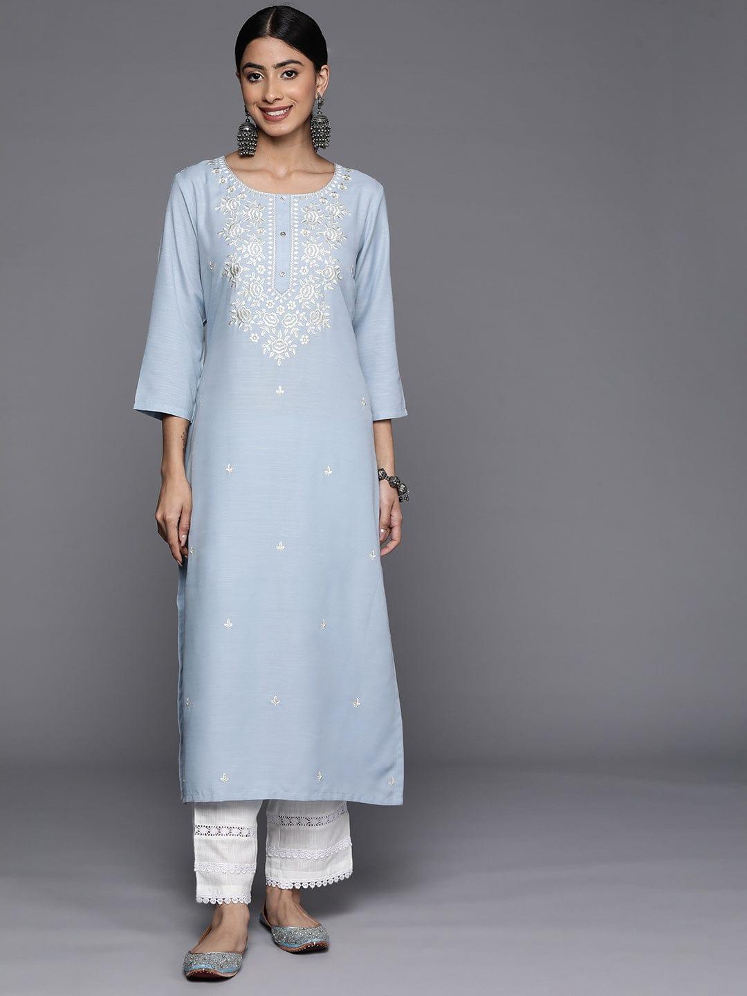 Varanga Ethnic Motifs Embroidered Thread Work Straight Kurta - Indiakreations