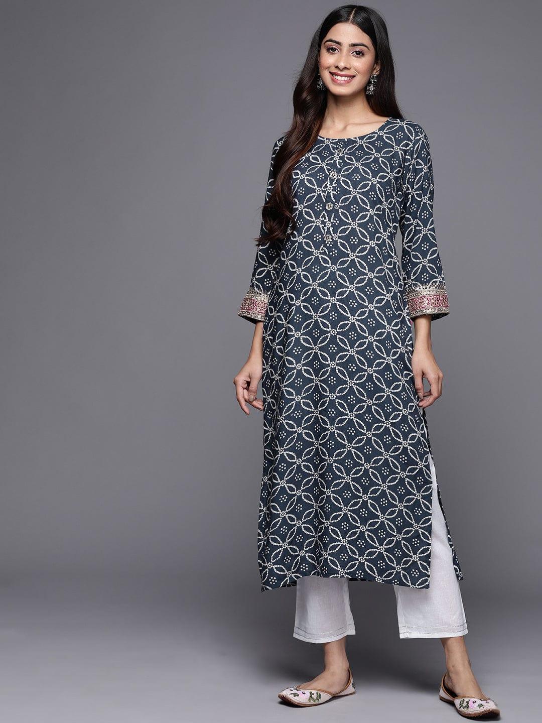 Varanga Women Bandhani Printed Sequinned Indigo Kurta - Indiakreations