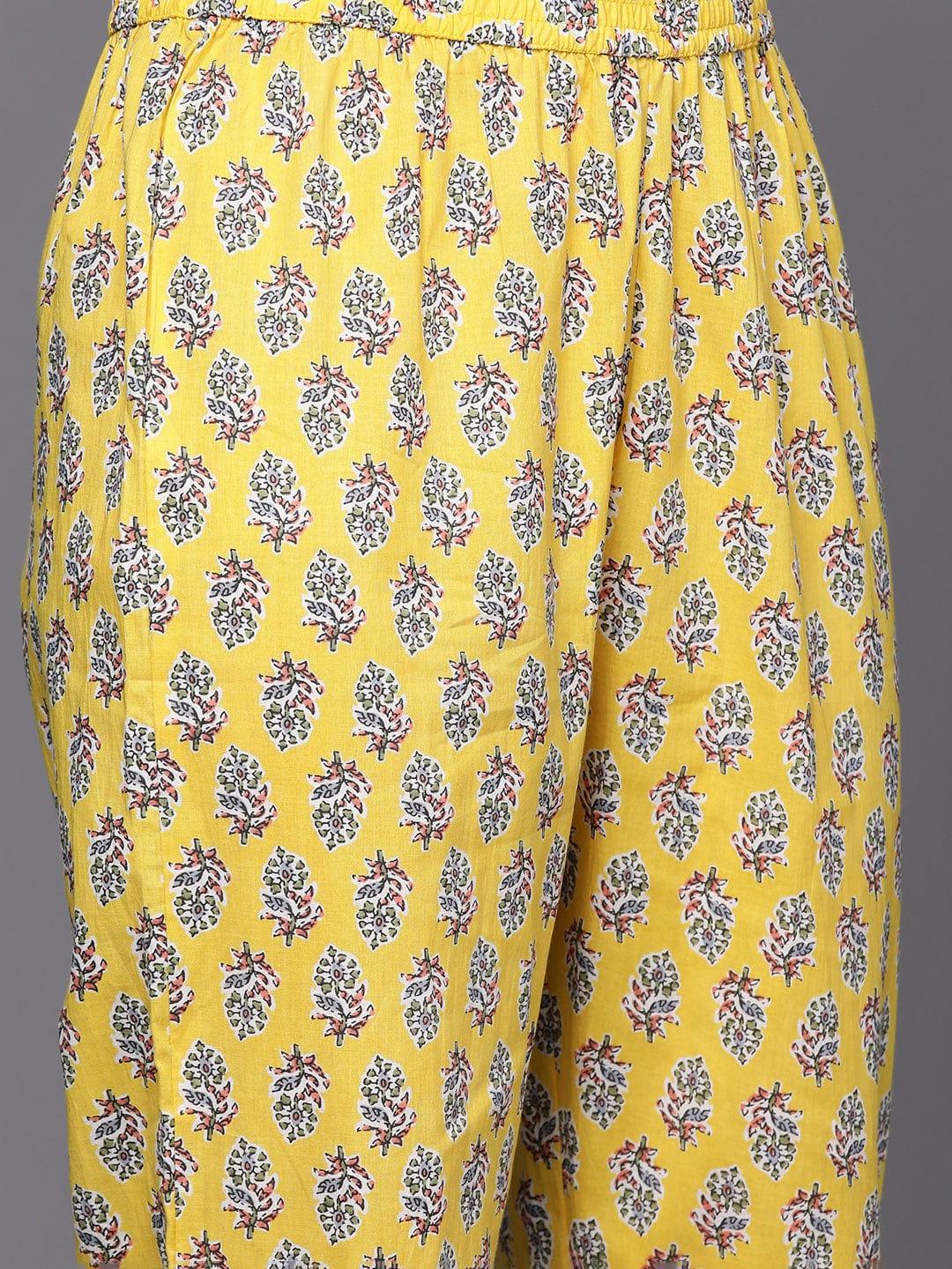 Varanga Women Yellow Empire Pure Cotton Kurta with Trousers & With Dupatta - Indiakreations