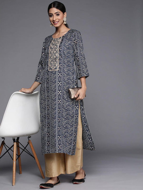 Varanga Women Navy Blue Bandhani Print Mirror Work Kurta - Indiakreations