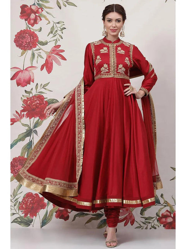 Women's Red Anarkali Suit Set By Rohit Bal (Set of 3) - BIBA - Indiakreations