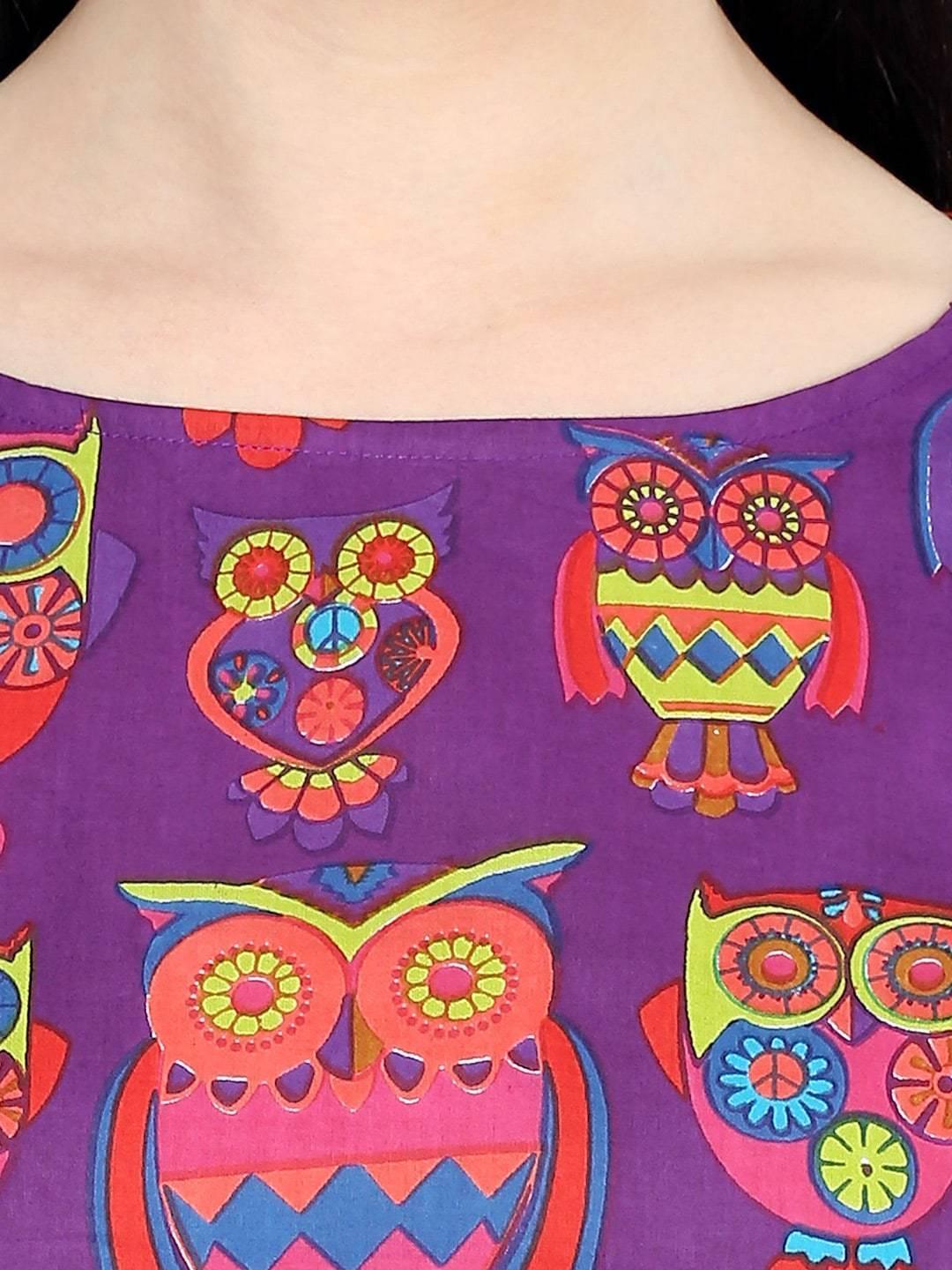 Women's Owl Print Top - Pannkh - Indiakreations