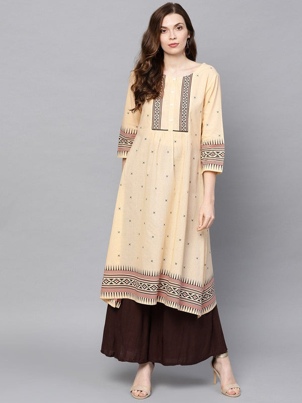 Women's Cream-Coloured Printed A-Line Kurta - Varanga