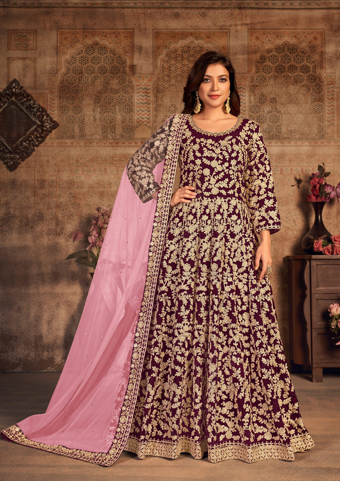 Maroon Party Wear Semi-Stitched Anarkali - Indiakreations