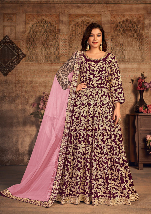 Maroon Party Wear Semi-Stitched Anarkali - Indiakreations