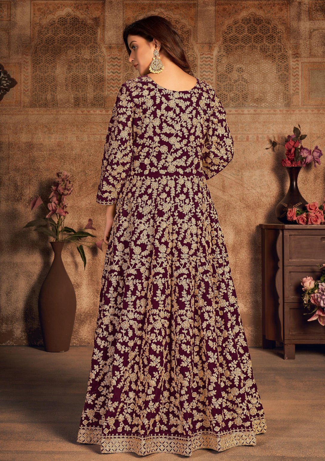 Maroon Party Wear Semi-Stitched Anarkali - Indiakreations