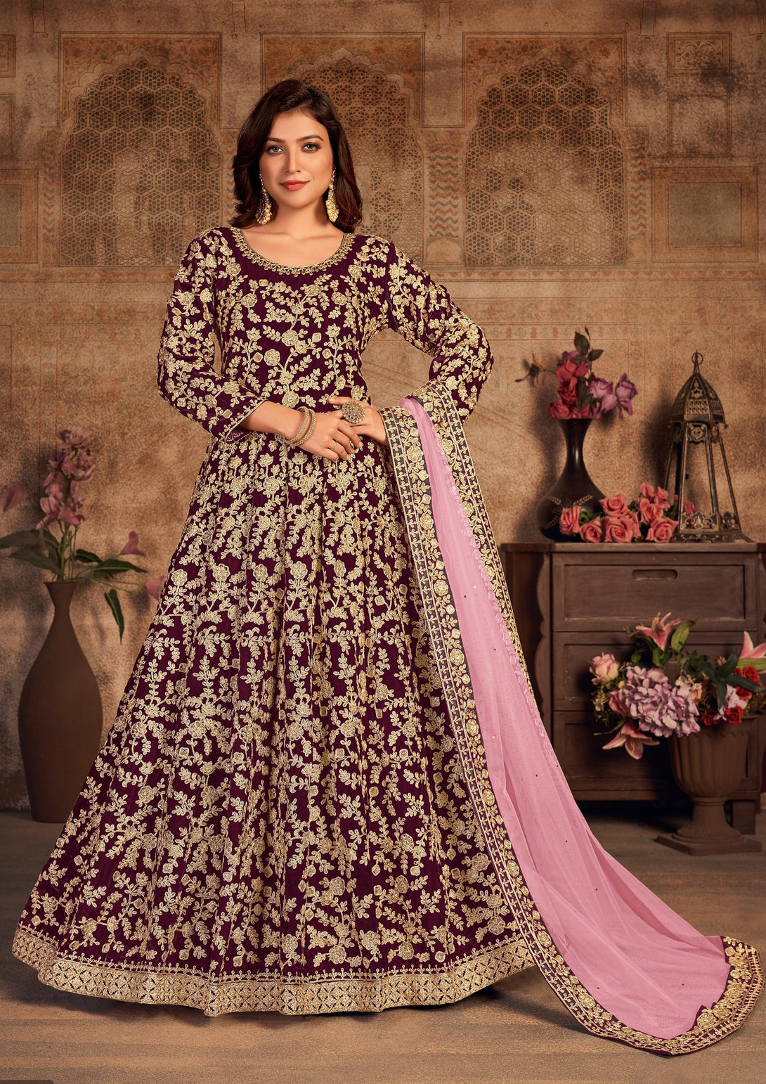 Maroon Party Wear Semi-Stitched Anarkali - Indiakreations