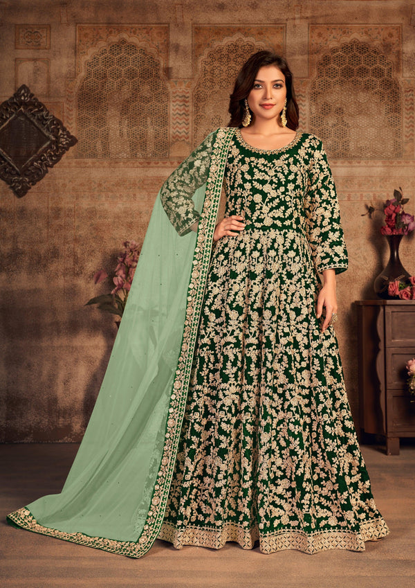 Green Party Wear Semi-Stitched Anarkali - Indiakreations