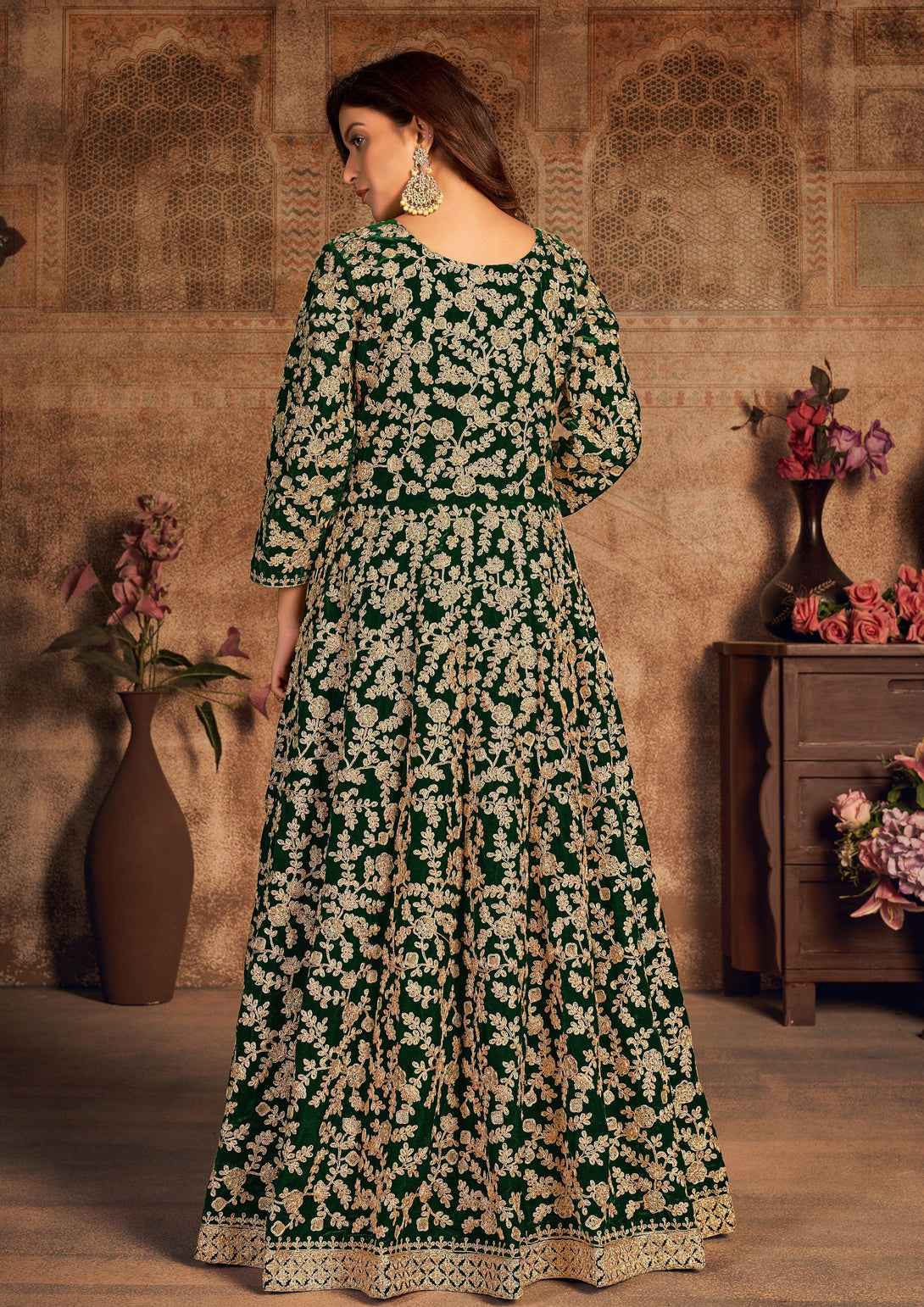 Green Party Wear Semi-Stitched Anarkali - Indiakreations