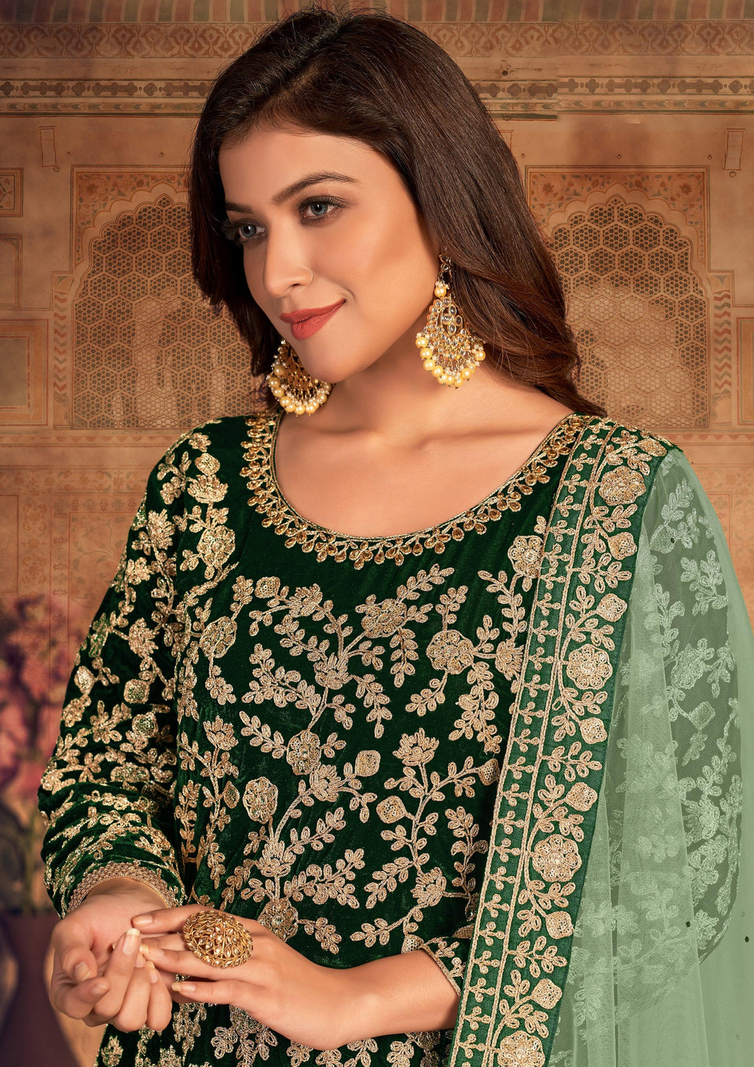 Green Party Wear Semi-Stitched Anarkali - Indiakreations