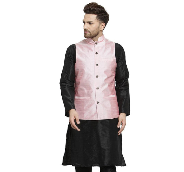 Men's Pink Solid Nehru Jacket - Benstoke - Indiakreations