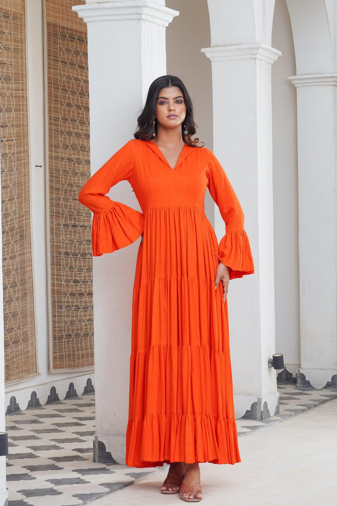 Sunshine orange frill Maxi - Indiakreations