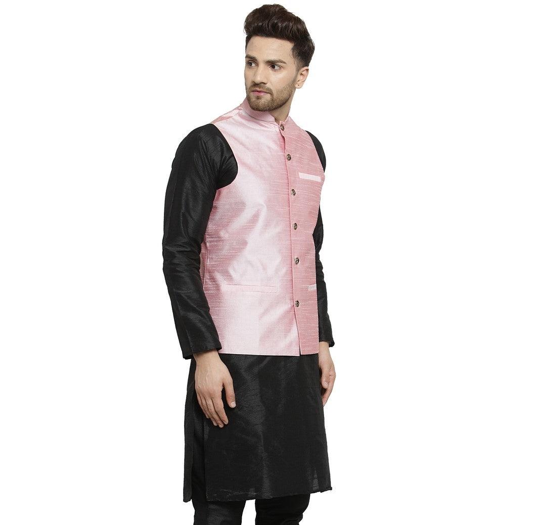 Men's Pink Solid Nehru Jacket - Benstoke - Indiakreations