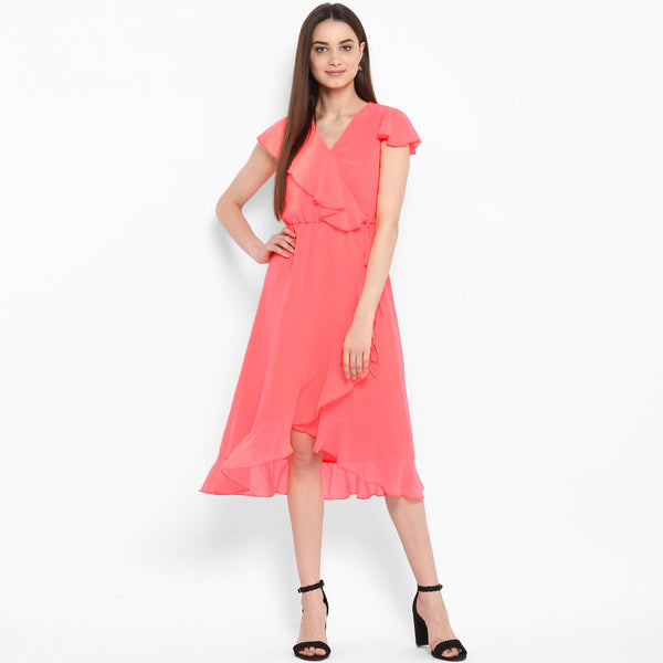 Women's Pink Cascade Ruffled Dress - StyleStone