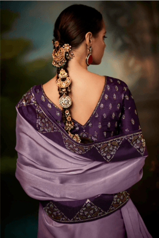 Designer Wear Silk Fabric Embroidered Work Saree In Violet - Indiakreations