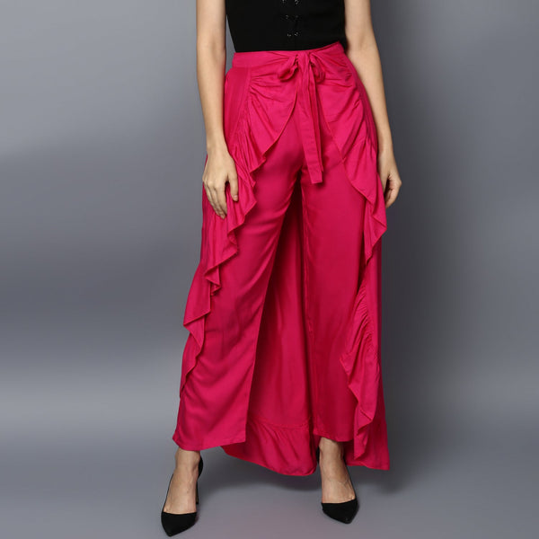 Women's Rayon Fuchsia Skirt Pants - StyleStone