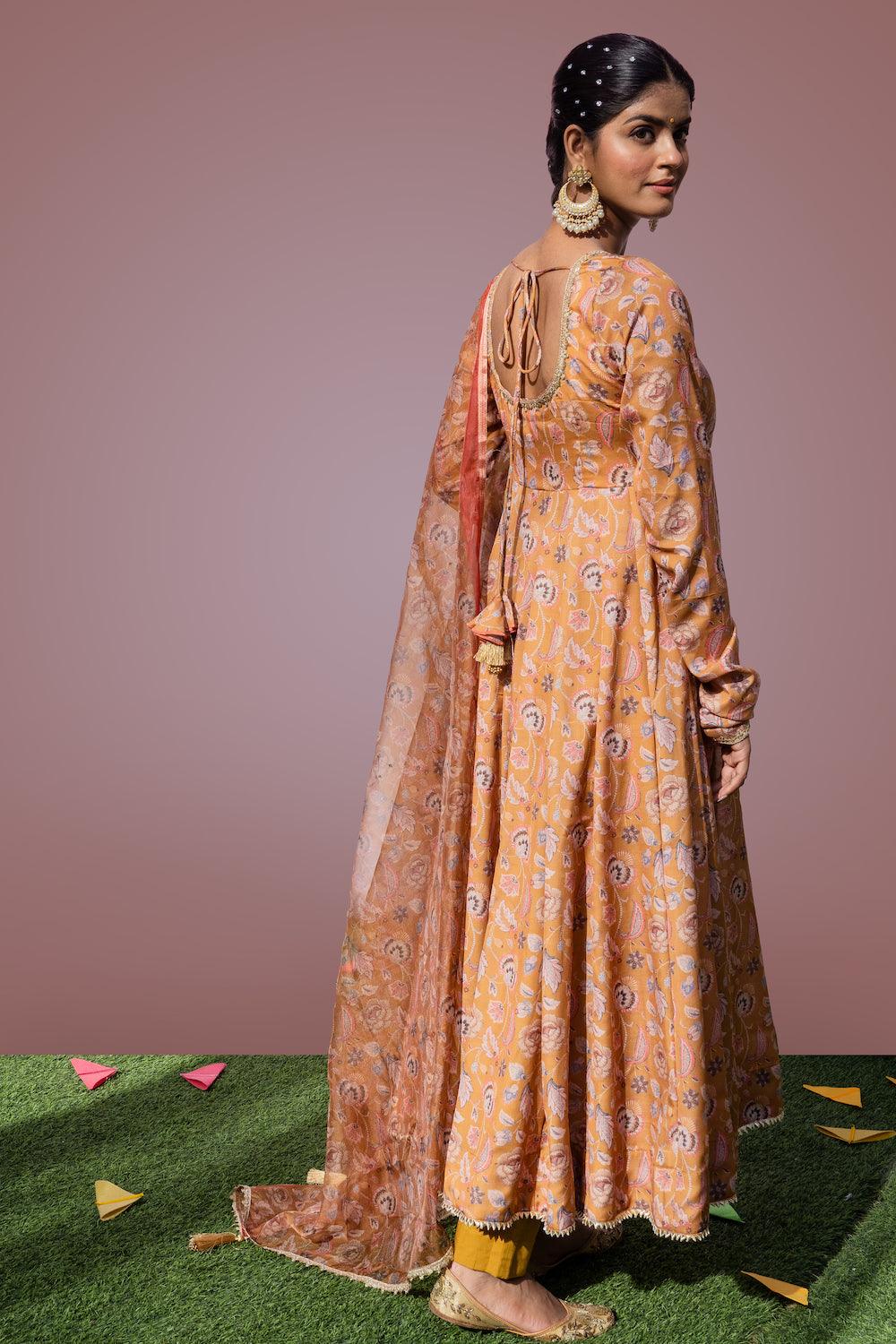 Mehfil Mustard Anarkali Set - Indiakreations