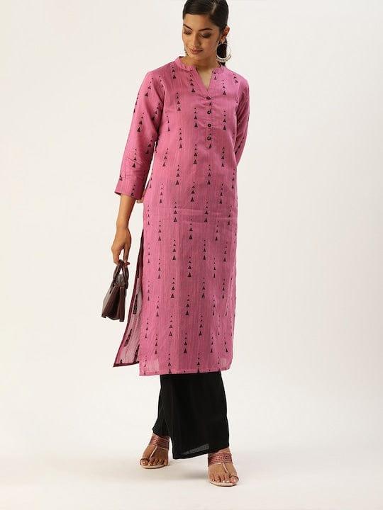 Varanga Women Mauve & Black Printed Straight Kurta - Indiakreations