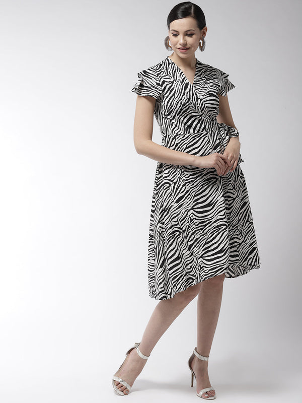 Women's Polyester Zebra Print Wrap Dress - StyleStone