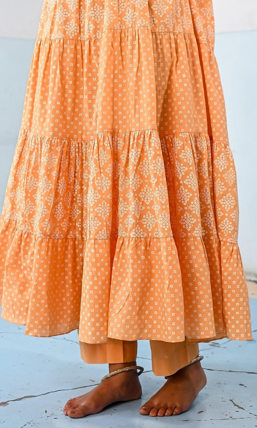 Zahrah 2.0 Orange gather anarkali set - set of 3 - Indiakreations