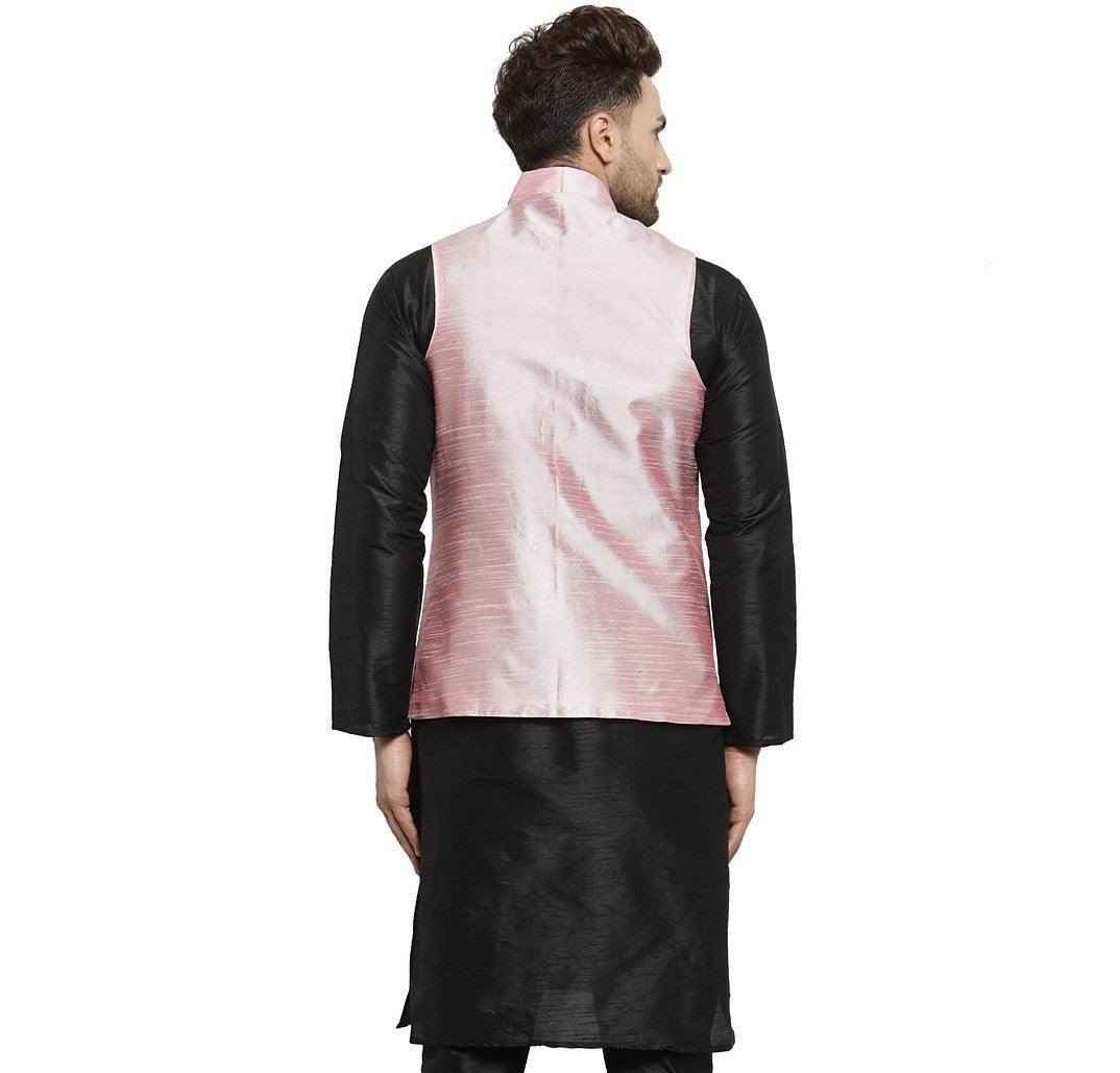 Men's Pink Solid Nehru Jacket - Benstoke - Indiakreations