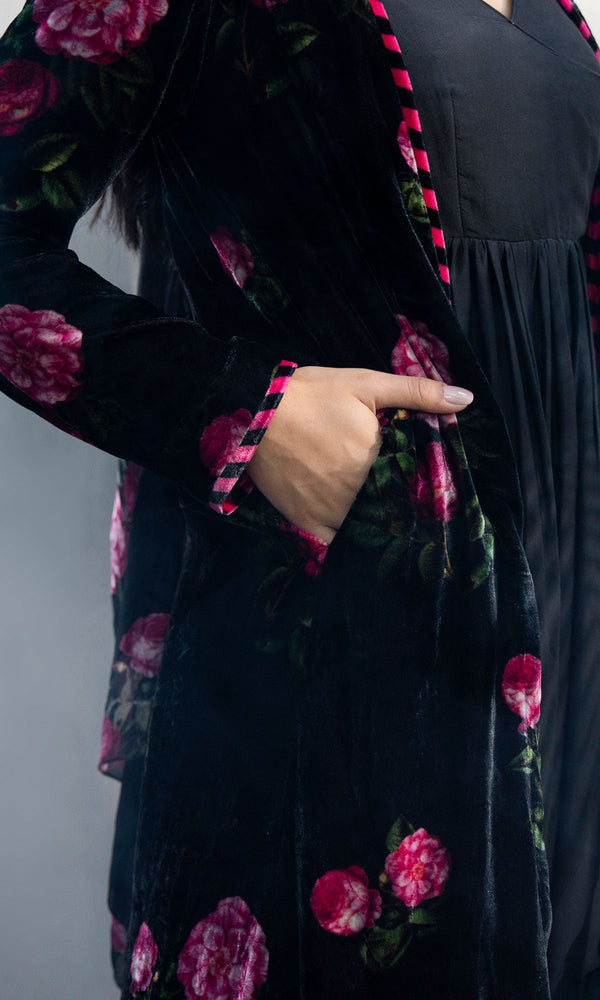 Bareen Silk velvet floral black jacket