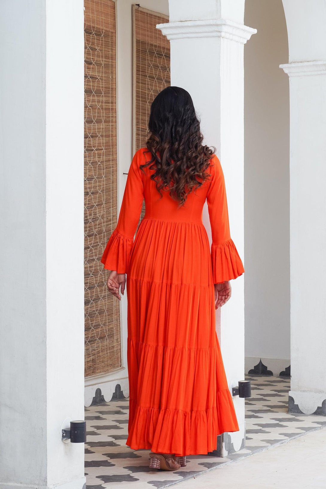 Sunshine orange frill Maxi - Indiakreations