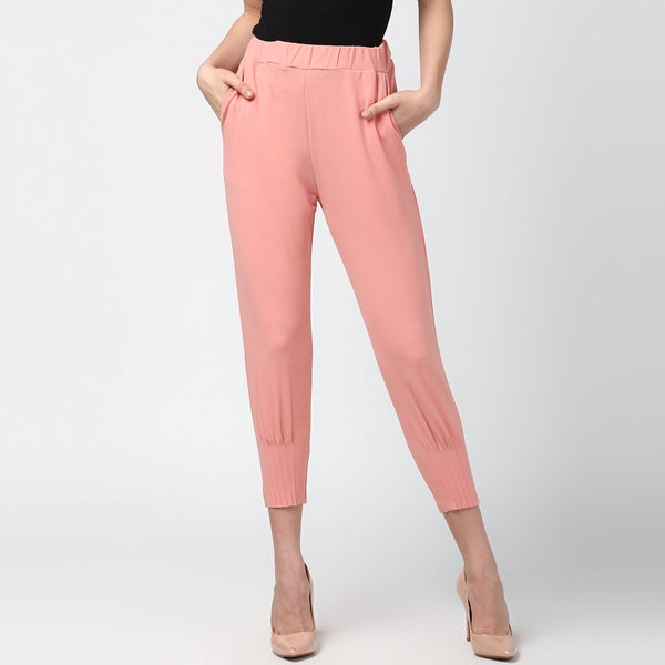 Women's Pink elasticated waistband and hemline stylised Pants - StyleStone