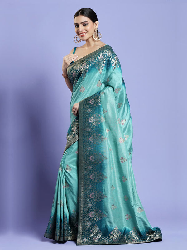 Alluring Green Rama Raw Silk Saree with Beautiful Border