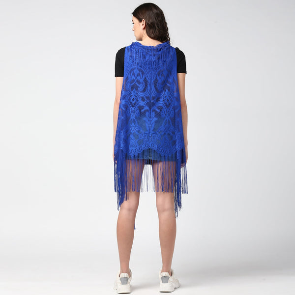 Women's Blue Long Lace Shrug - StyleStone