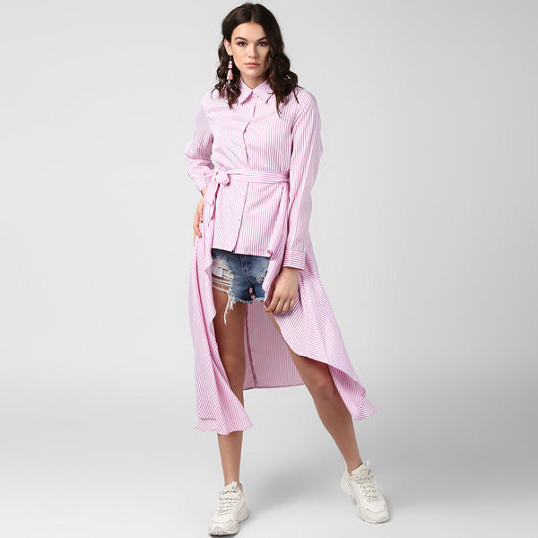 Women's Pink Stripe Hi Lo Top - StyleStone