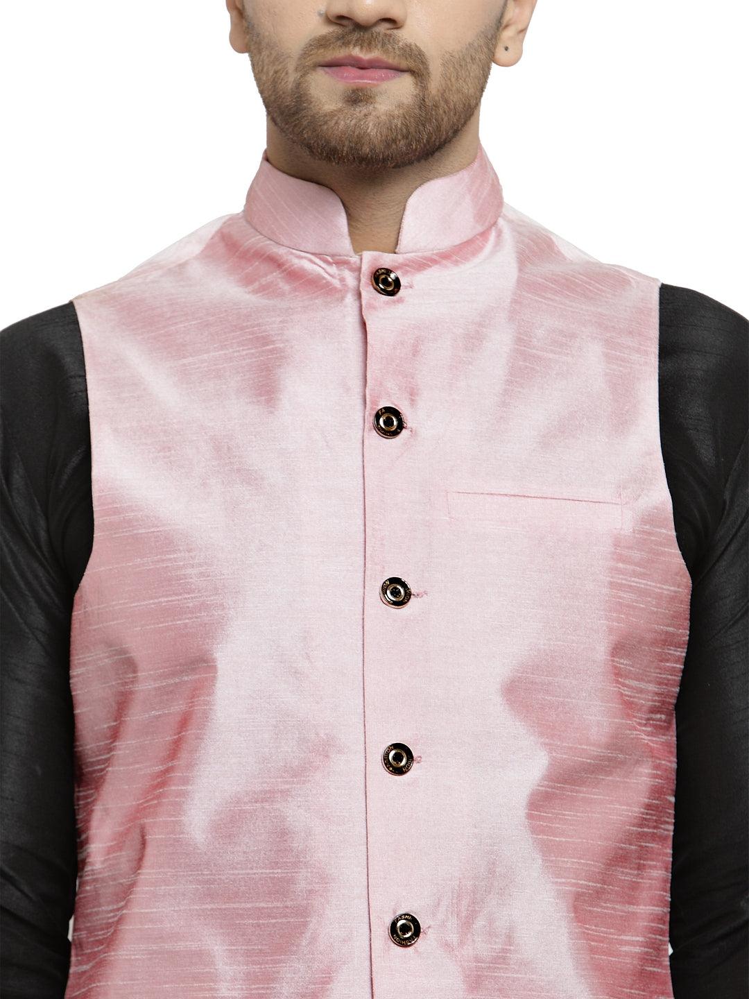 Men's Pink Solid Nehru Jacket - Benstoke - Indiakreations