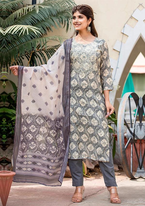 Grey Modal Silk Suit Set - Indiakreations