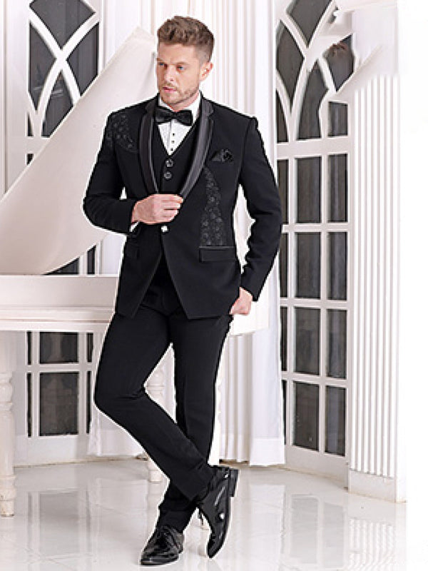 Mens Slim Fit Partywear Black Suit With Waistcoat