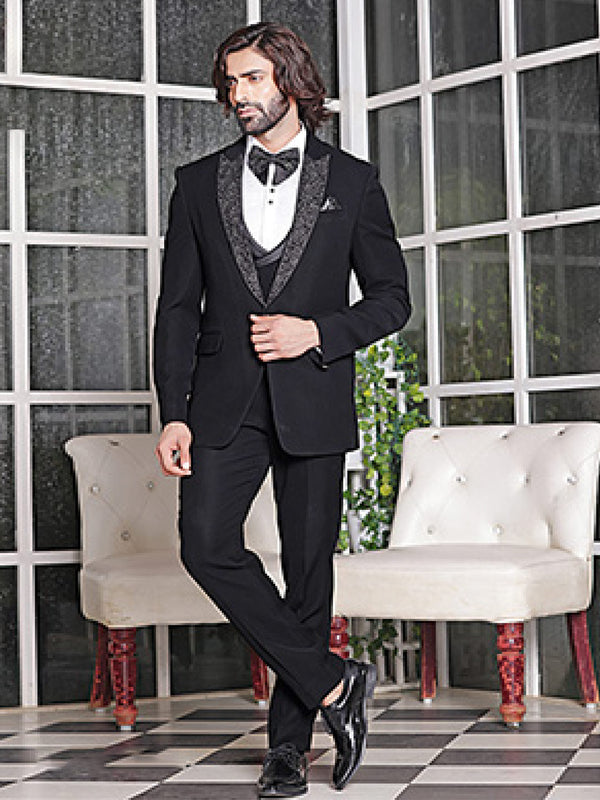 Suvidha Mens Black Slim Fit Suit