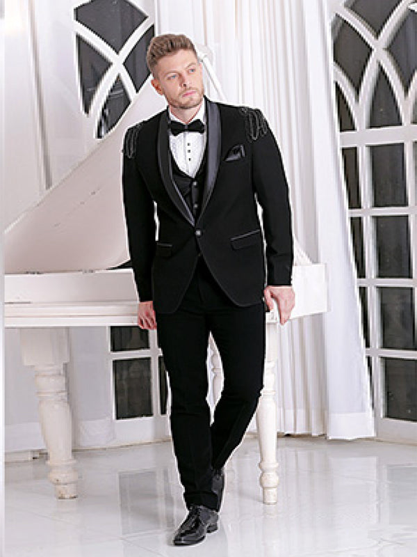 Classy Mens Solid Black Partywear Suit