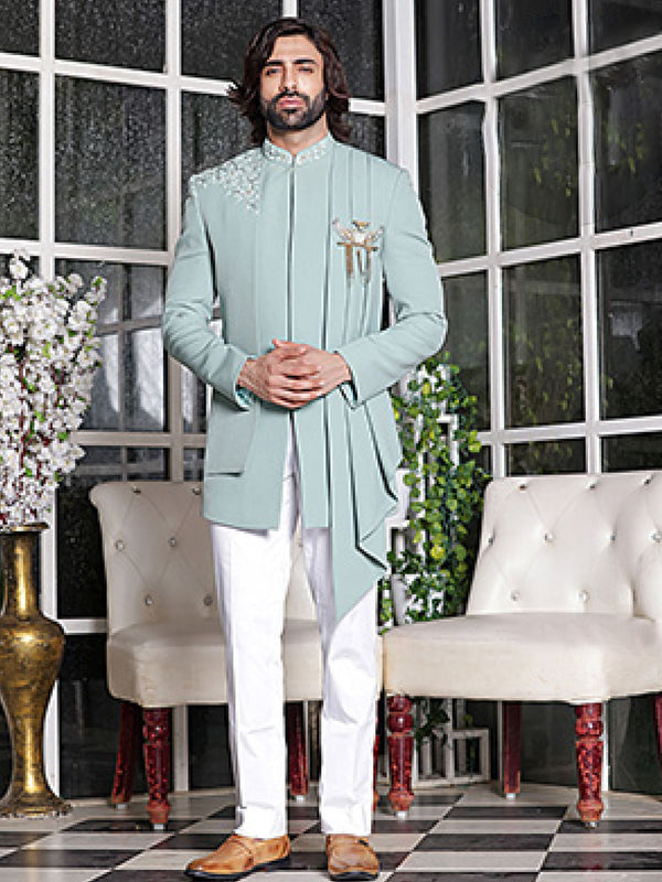 Refined Ivory Mens Jodhpuri Set In Silk With Minimal Embroidery Details