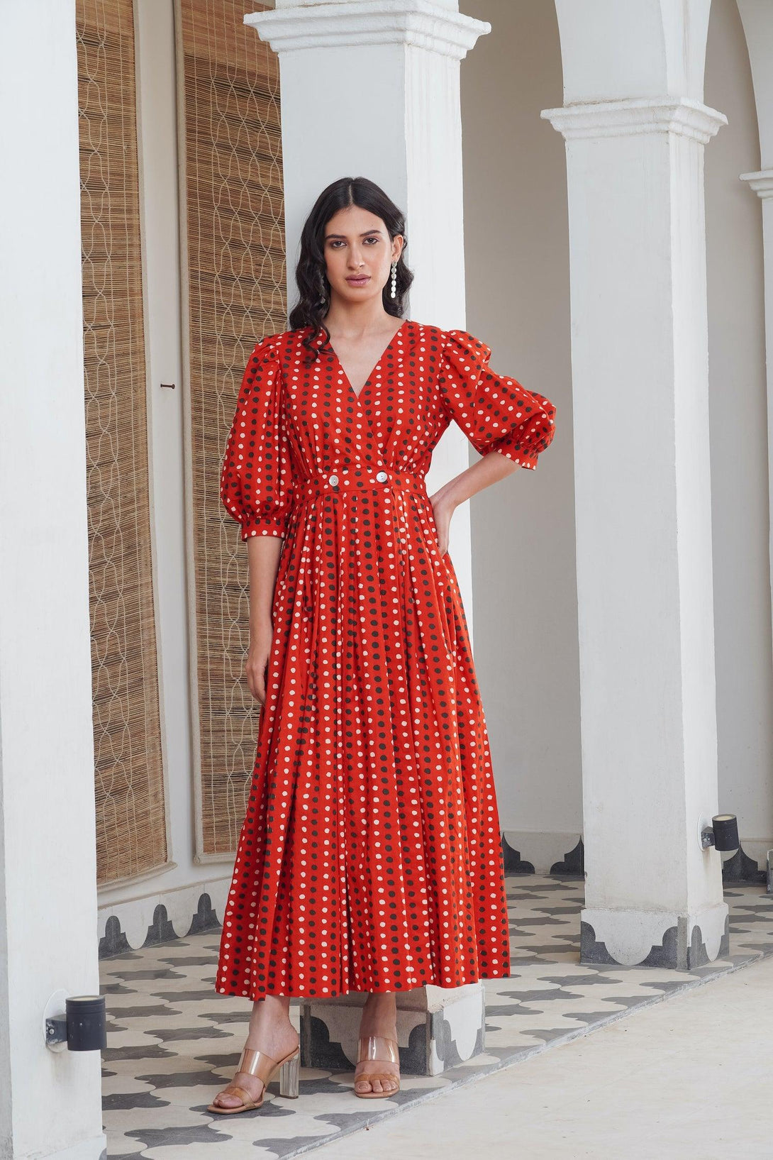 Red Polka Wrap Maxi - Indiakreations