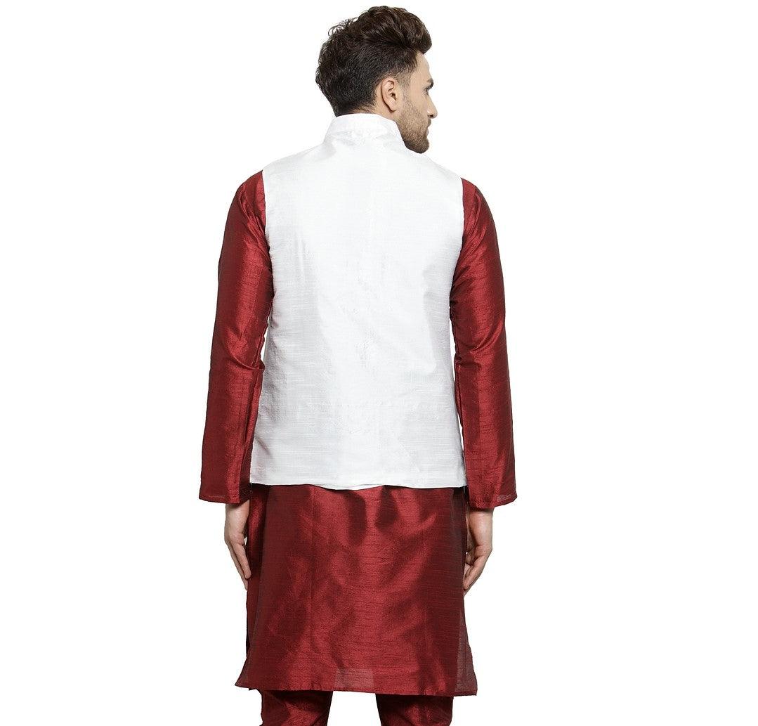 Men's White Solid Nehru Jacket - Benstoke - Indiakreations