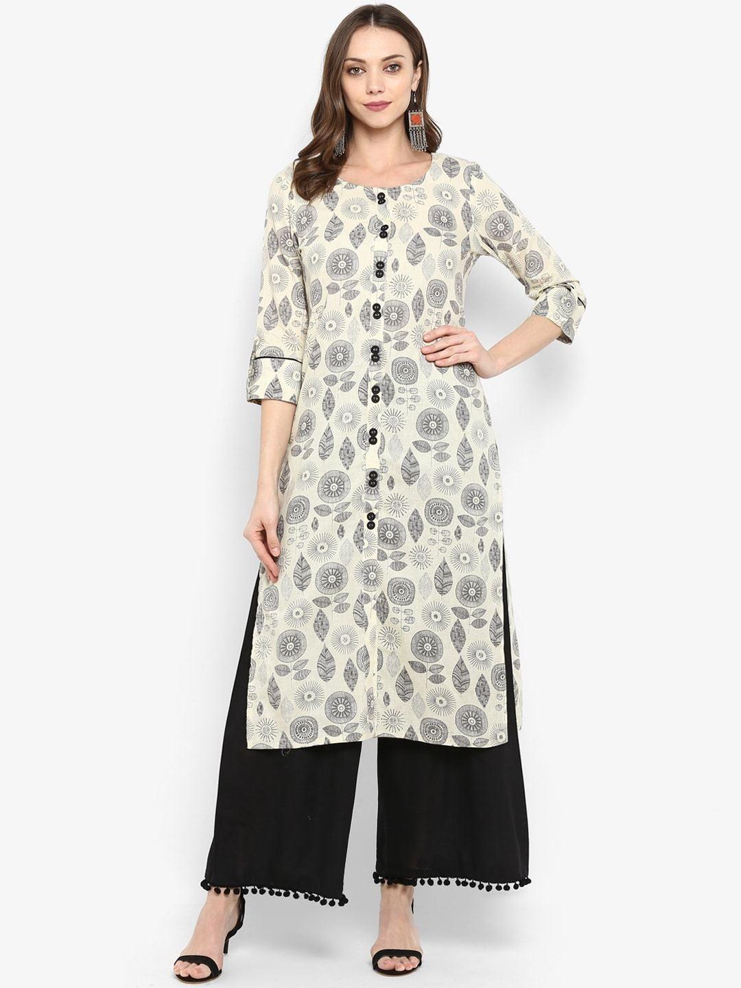 Women's Black & Beige Printed Kurta with Palazzos - Meeranshi - Indiakreations